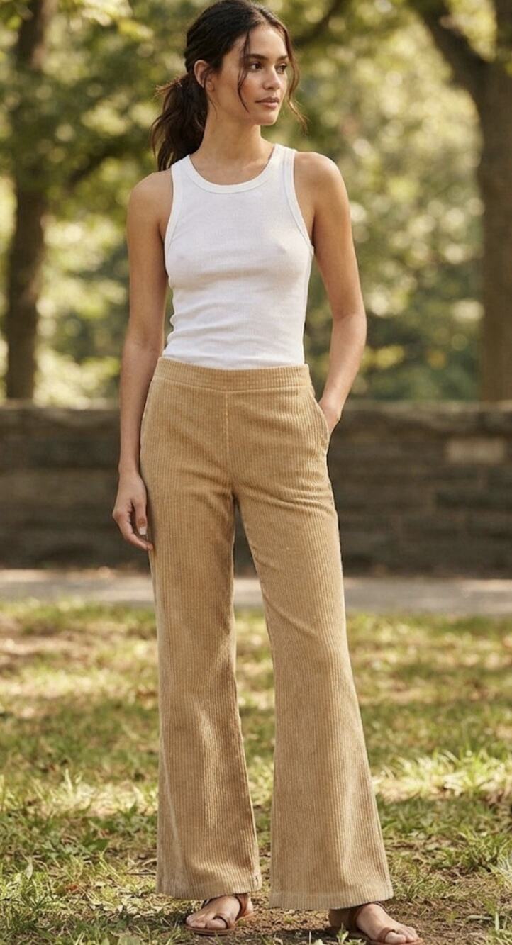 Aerie Corduroy Mustard Flare leg Stretch Pull On Boho Retro Festival L wide leg